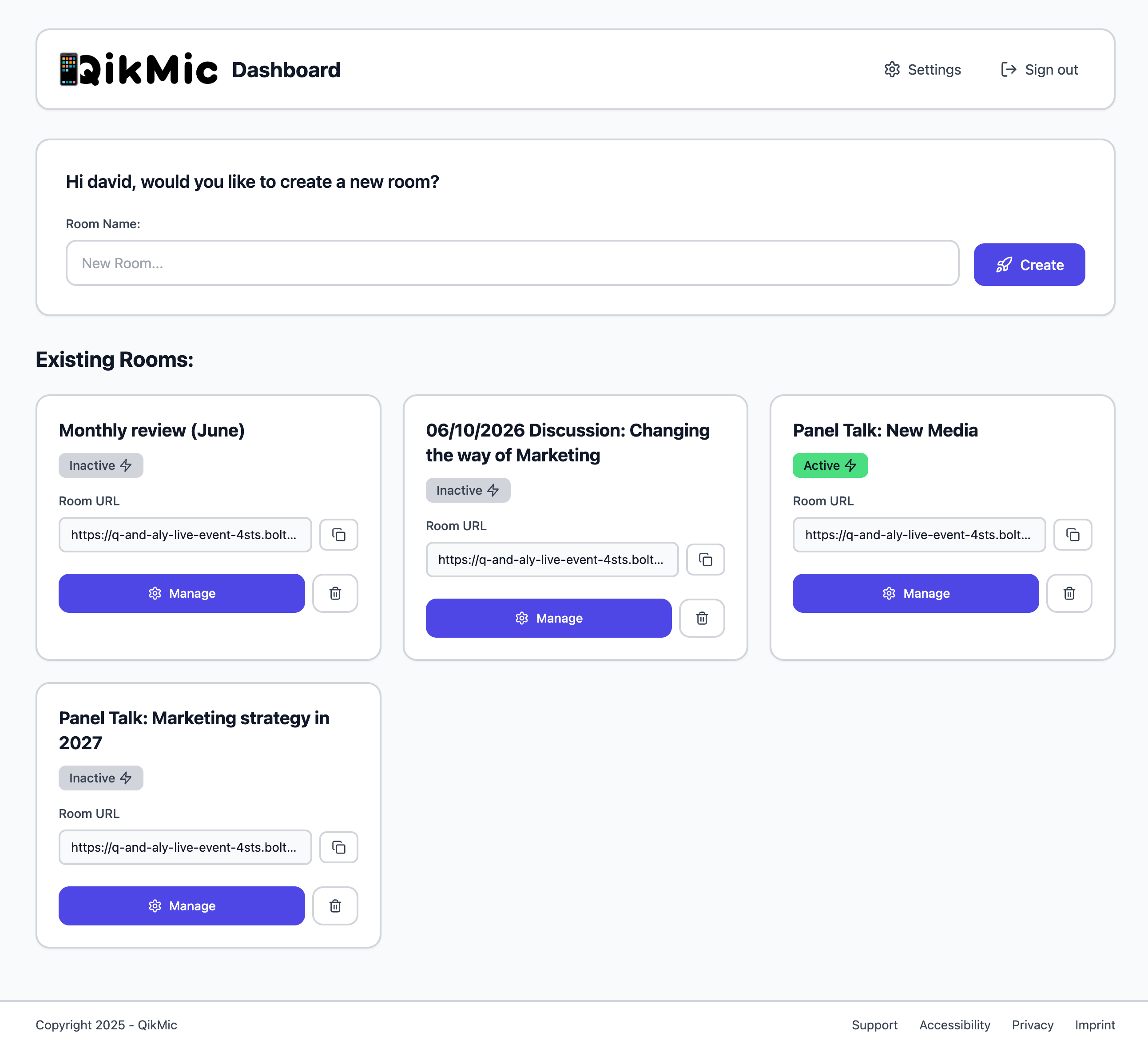 QikMic Dashboard – Übersicht aller Räume