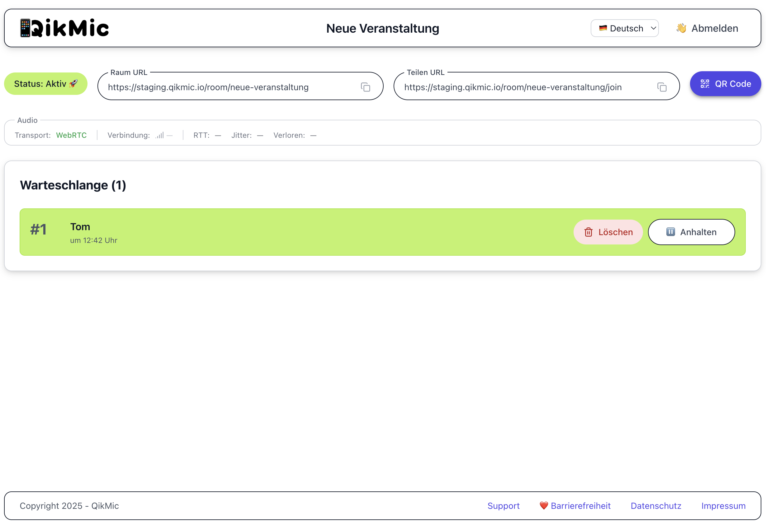 QikMic Dashboard – Übersicht aller Räume